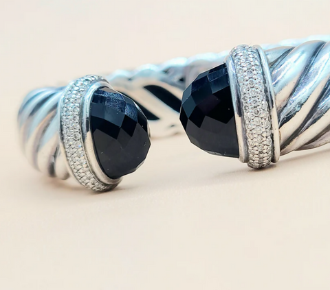  David Yurman 15mm Waverly Black Onyx Diamond Bracelet