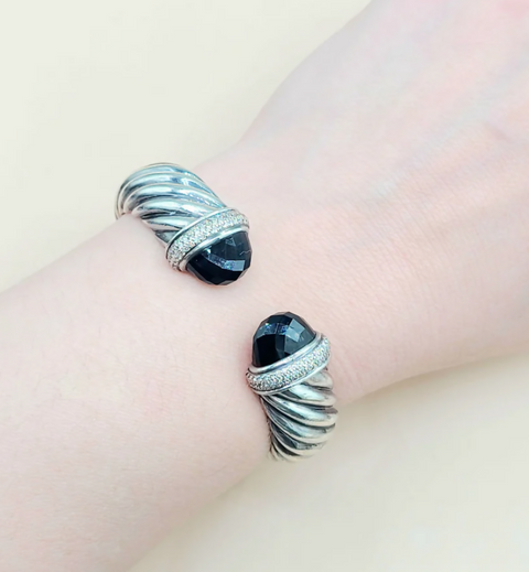  David Yurman 15mm Waverly Black Onyx Diamond Bracelet