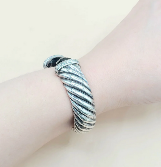  David Yurman 15mm Waverly Black Onyx Diamond Bracelet
