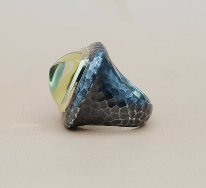 David Yurman 17mm Hammered Albion Darkened Ring Lemon Citrine and Gold
