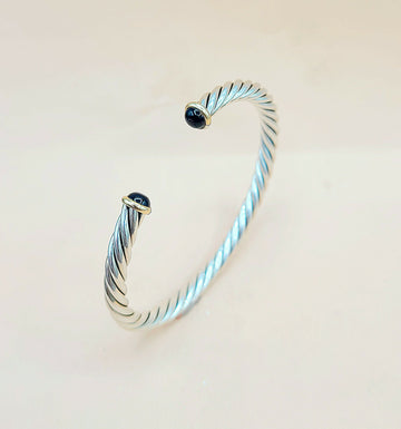  David Yurman 6mm Black Onyx Gold Cable Cuff Bracelet