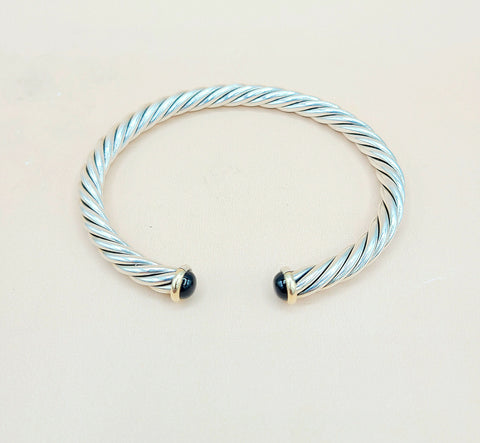  David Yurman 6mm Black Onyx Gold Cable Cuff Bracelet
