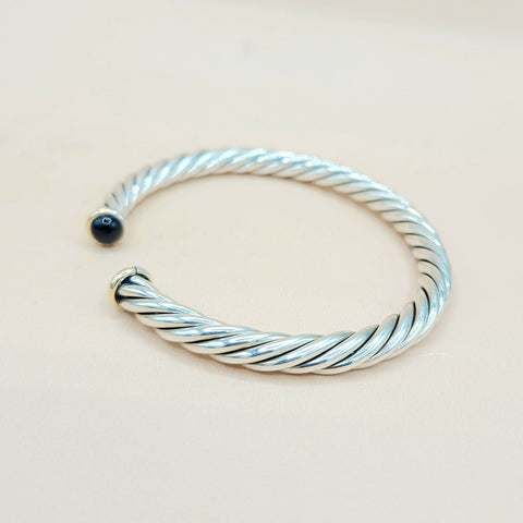  David Yurman 6mm Black Onyx Gold Cable Cuff Bracelet