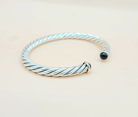  David Yurman 6mm Black Onyx Gold Cable Cuff Bracelet