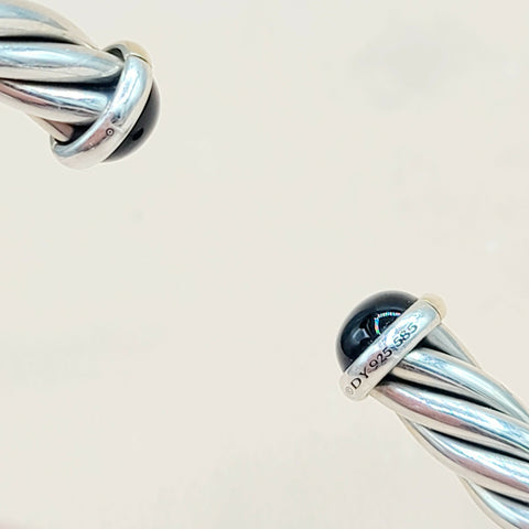  David Yurman 6mm Black Onyx Gold Cable Cuff Bracelet