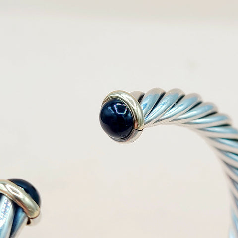  David Yurman 6mm Black Onyx Gold Cable Cuff Bracelet