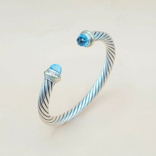 David Yurman 7mm Cable Blue Topaz Bracelet Silver & Gold | Certified  AYW Luxury #