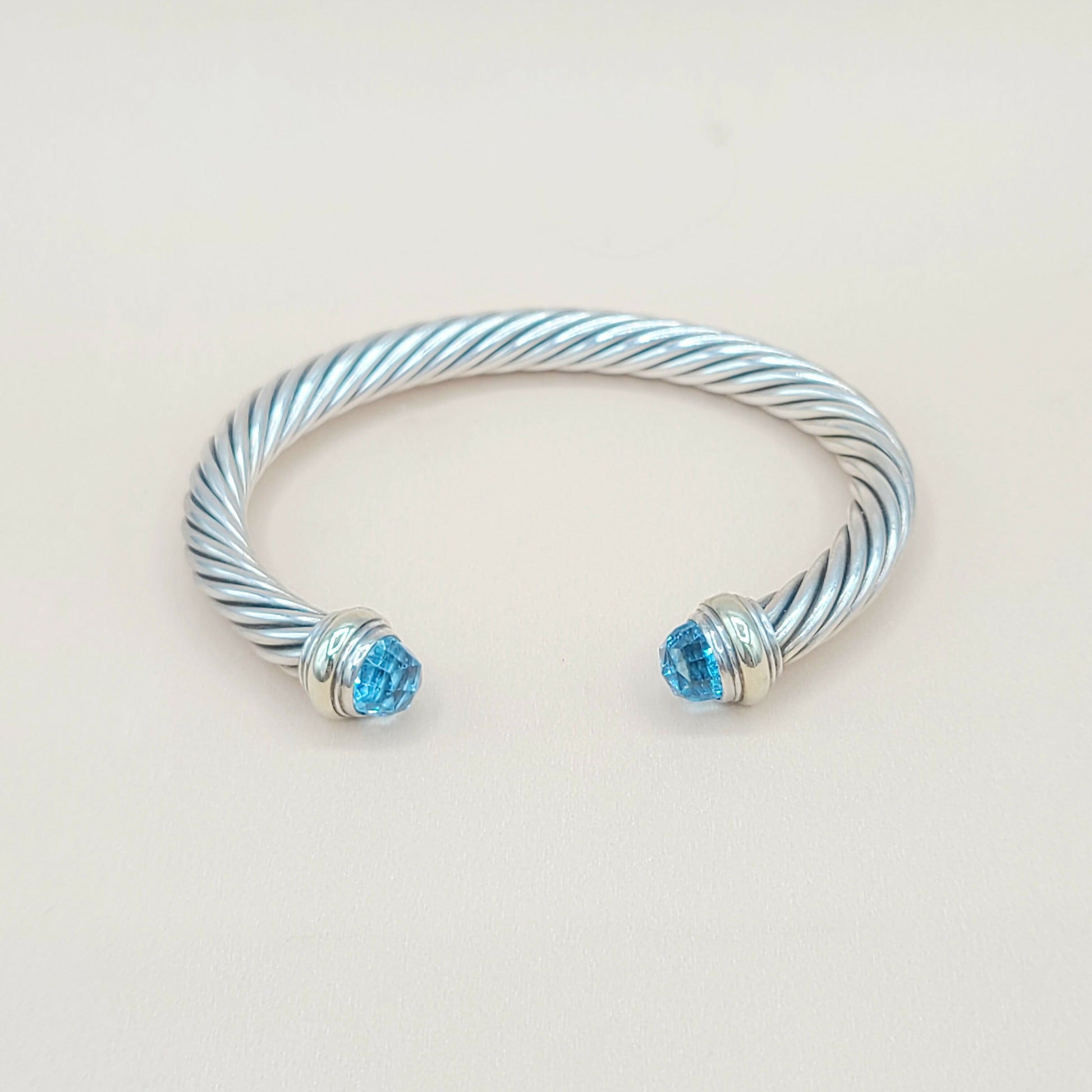 David Yurman 7mm Cable Blue Topaz Bracelet Silver & Gold | Certified  AYW Luxury #