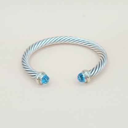 David Yurman 7mm Cable Blue Topaz Bracelet Silver & Gold | Certified  AYW Luxury #