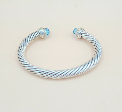 David Yurman 7mm Cable Blue Topaz Bracelet Silver & Gold | Certified  AYW Luxury #