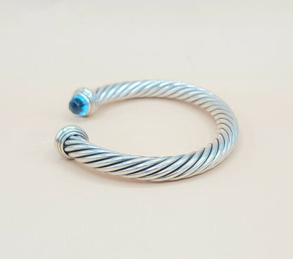 David Yurman 7mm Cable Blue Topaz Bracelet Silver & Gold | Certified  AYW Luxury #
