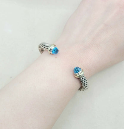 David Yurman 7mm Cable Blue Topaz Bracelet Silver & Gold | Certified  AYW Luxury #