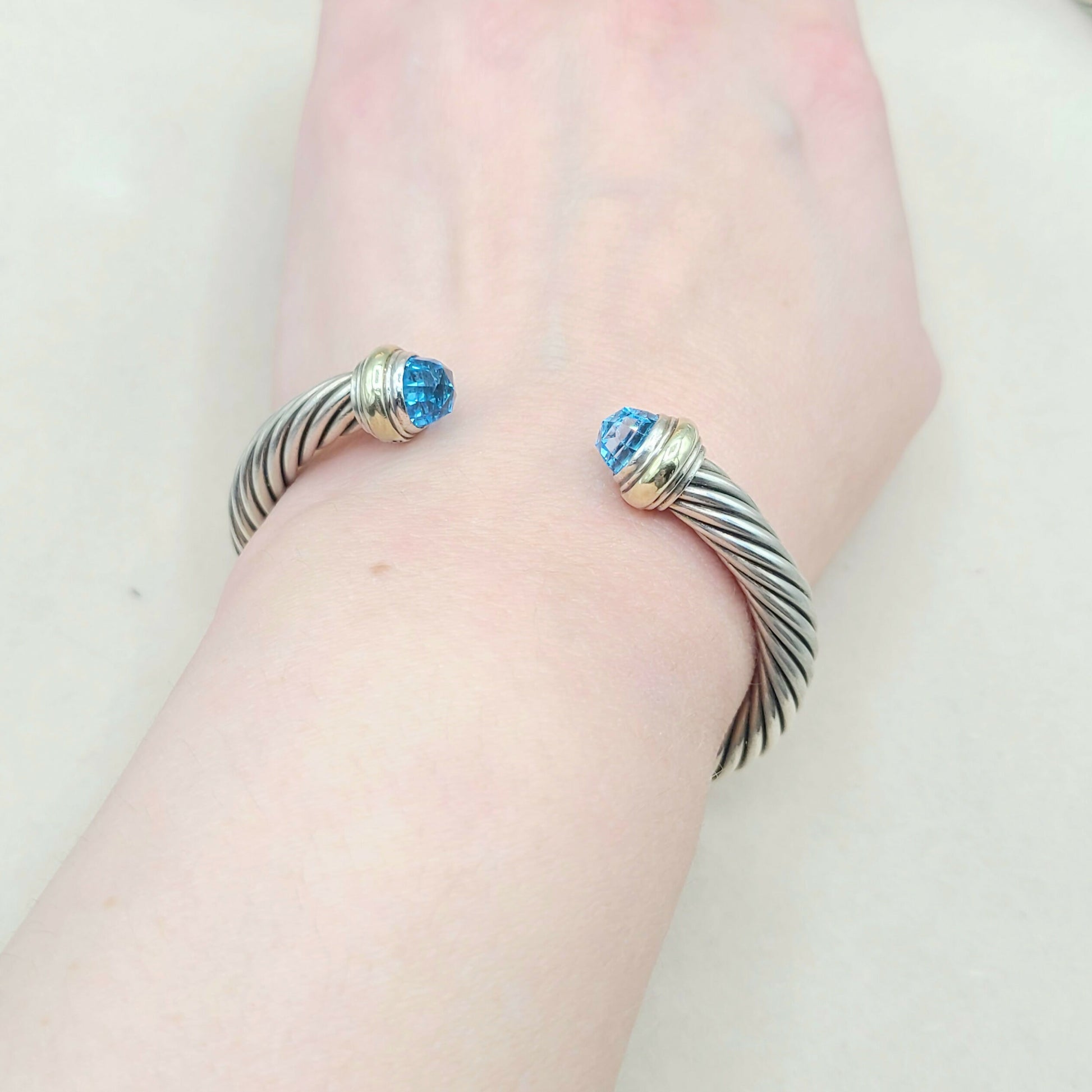 David Yurman 7mm Cable Blue Topaz Bracelet Silver & Gold | Certified  AYW Luxury #
