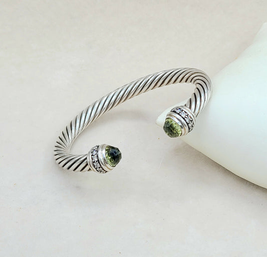 David Yurman 7mm Cable Bracelet With Lemon Citrine and Diamonds