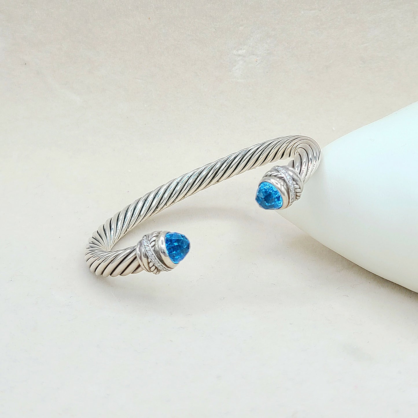 David Yurman 7mm Crossover Hampton Blue Topaz Diamonds Bracelet