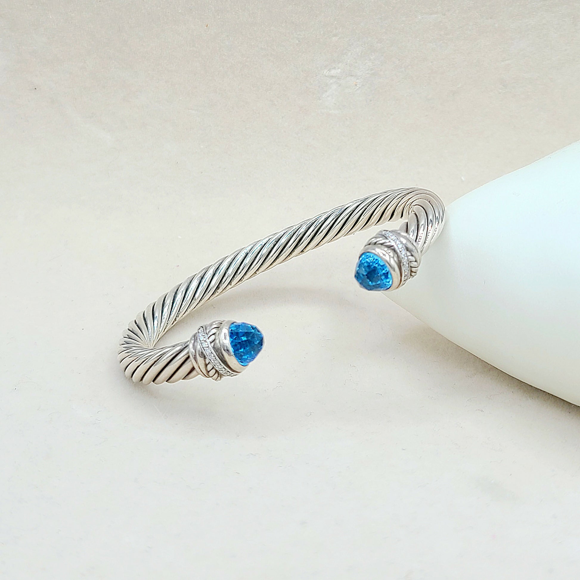 David Yurman 7mm Crossover Hampton Blue Topaz Diamonds Bracelet