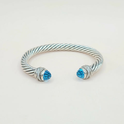  David Yurman 7mm Crossover Hampton Blue Topaz Diamonds Bracelet