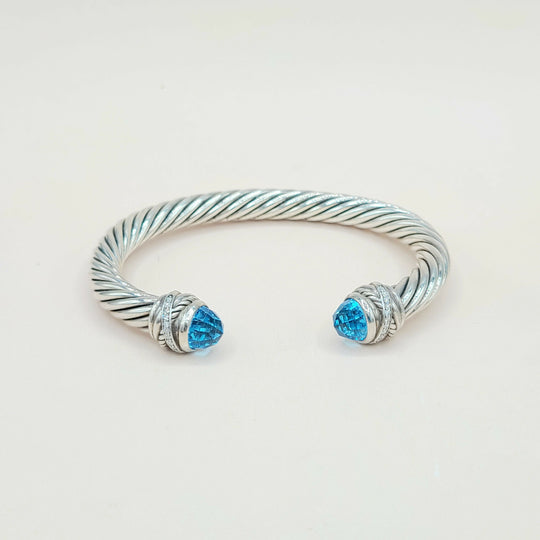  David Yurman 7mm Crossover Hampton Blue Topaz Diamonds Bracelet