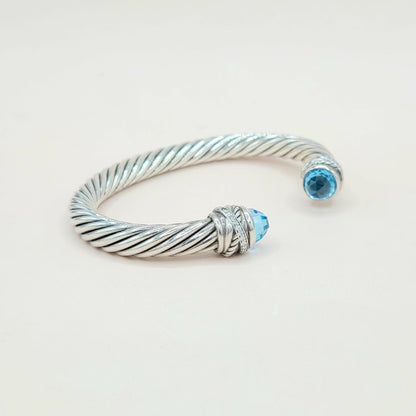 David Yurman 7mm Crossover Hampton Blue Topaz Diamonds Bracelet