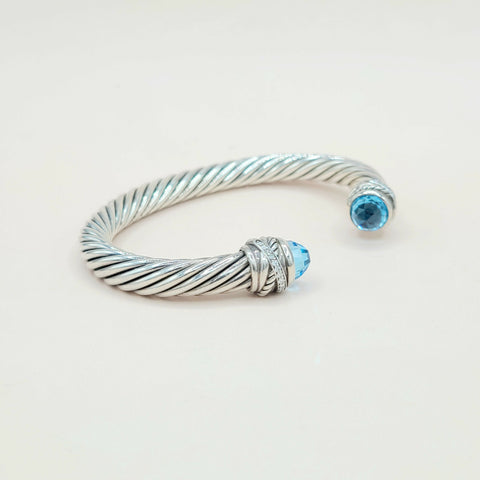  David Yurman 7mm Crossover Hampton Blue Topaz Diamonds Bracelet