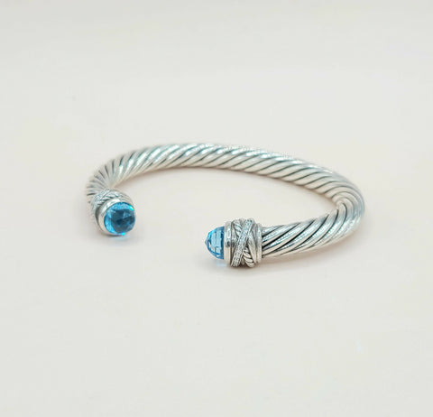  David Yurman 7mm Crossover Hampton Blue Topaz Diamonds Bracelet