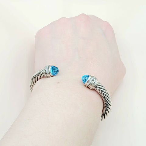  David Yurman 7mm Crossover Hampton Blue Topaz Diamonds Bracelet