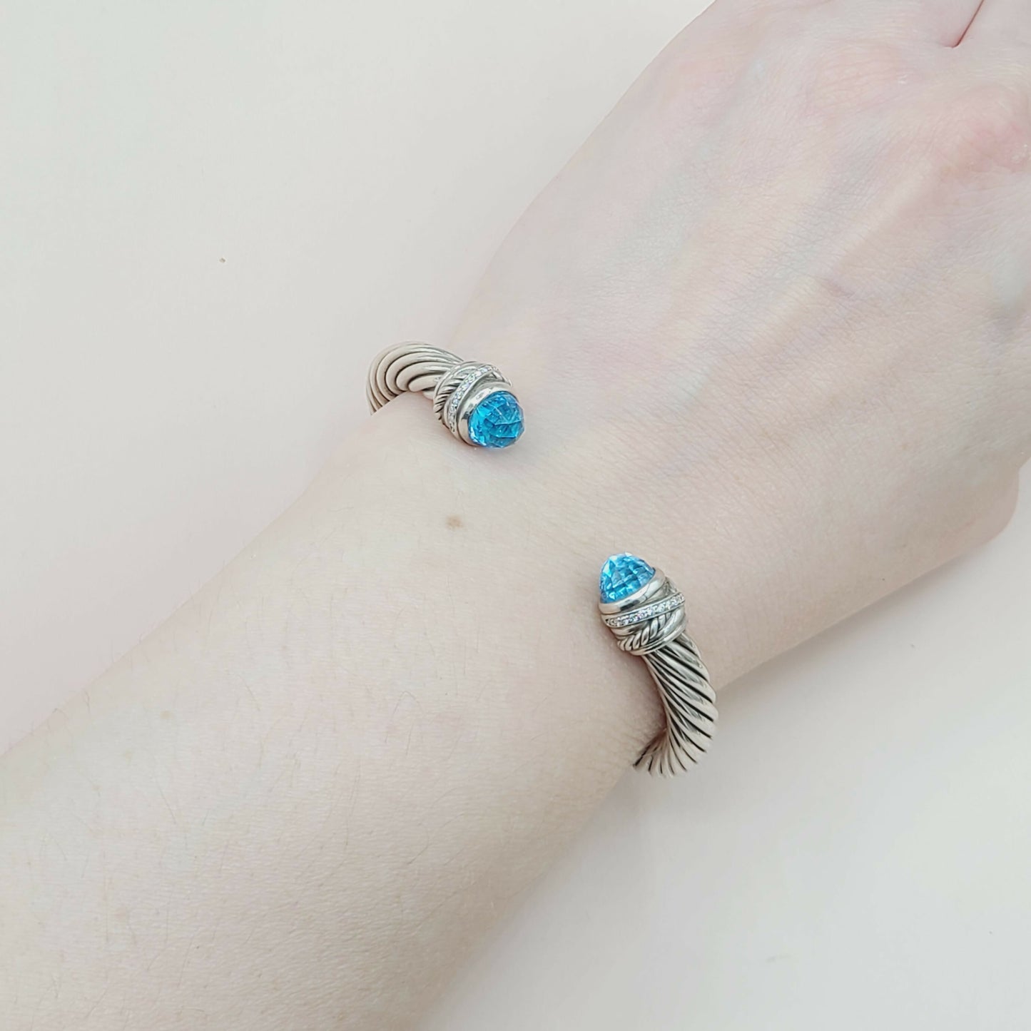 David Yurman 7mm Crossover Hampton Blue Topaz Diamonds Bracelet