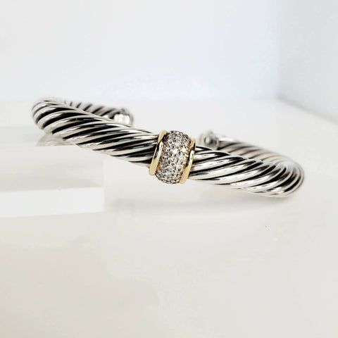 David Yurman 7mm Diamond Station Bracelet 18K Gold & Sterling Silver | AYW Luxury