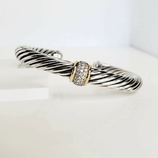 David Yurman 7mm Diamond Station Bracelet 18K Gold & Sterling Silver | AYW Luxury