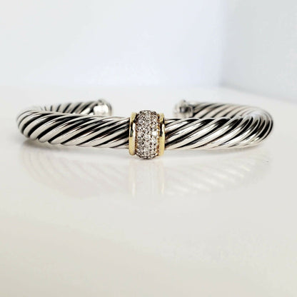 David Yurman 7mm Diamond Station Bracelet 18K Gold & Sterling Silver | AYW Luxury