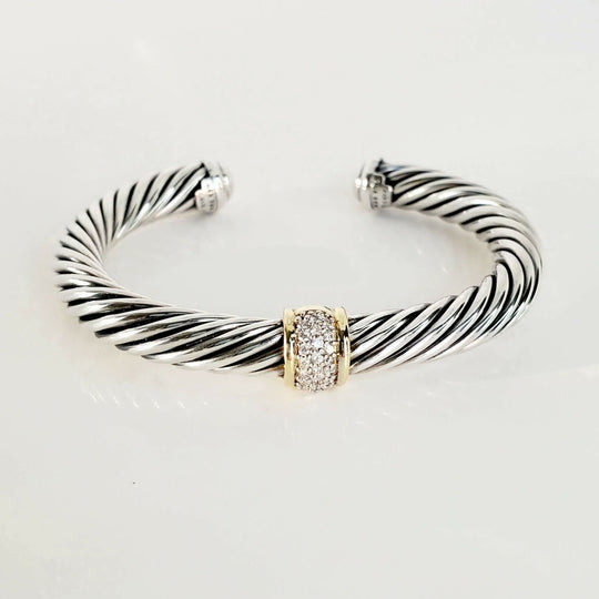David Yurman 7mm Diamond Station Bracelet 18K Gold & Sterling Silver | AYW Luxury