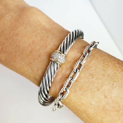 David Yurman 7mm Diamond Station Bracelet 18K Gold & Sterling Silver | AYW Luxury