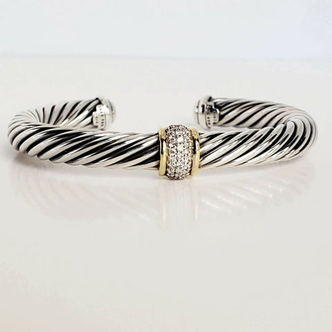 David Yurman 7mm Diamond Station Bracelet 18K Gold & Sterling Silver | AYW Luxury