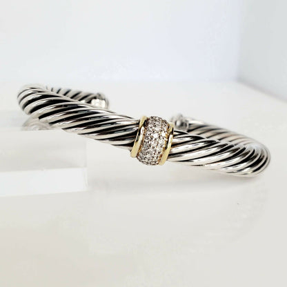 David Yurman 7mm Diamond Station Bracelet 18K Gold & Sterling Silver | AYW Luxury