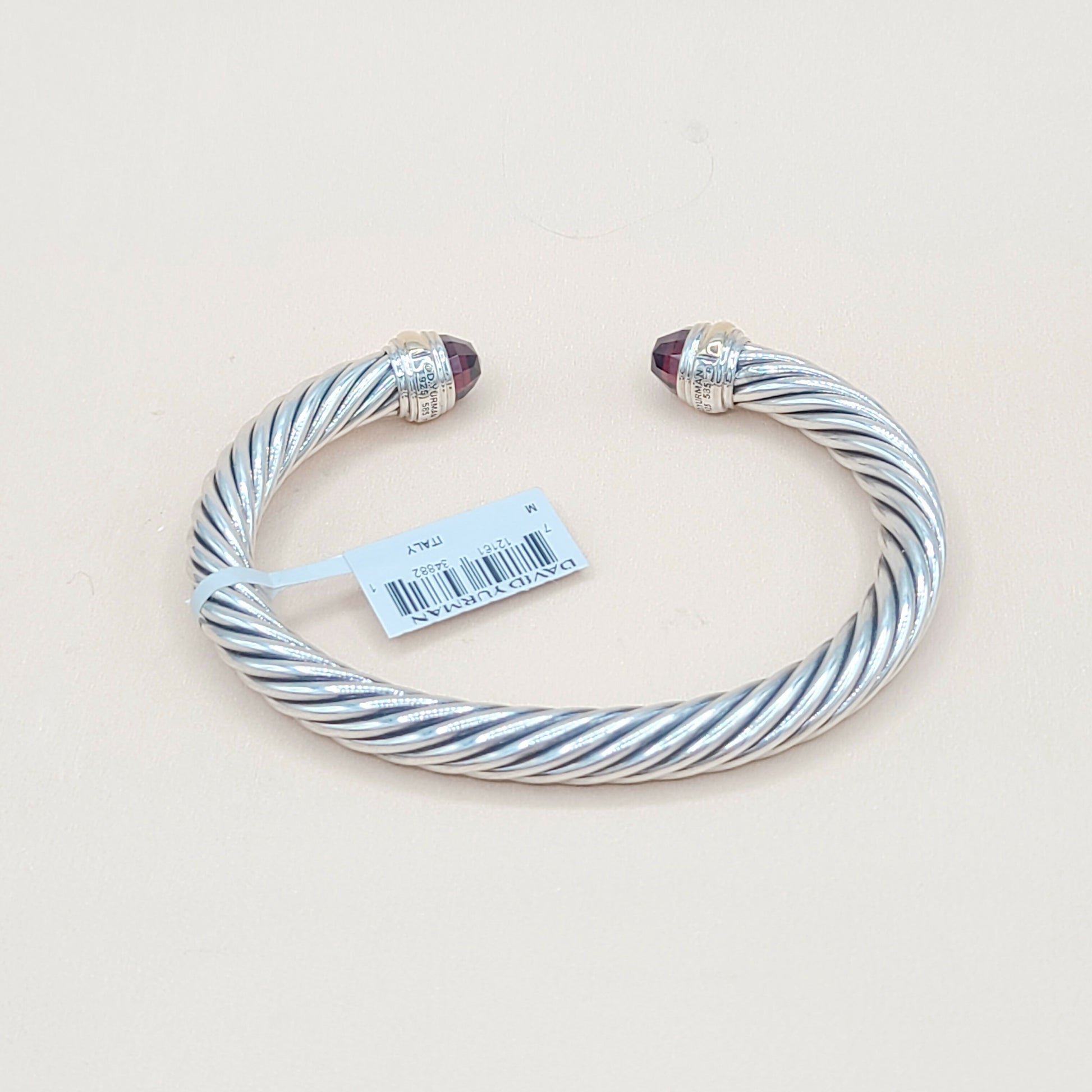 David Yurman 7mm Cable Garnet Bracelet Silver & Gold | New with Tags  AYW Luxury #