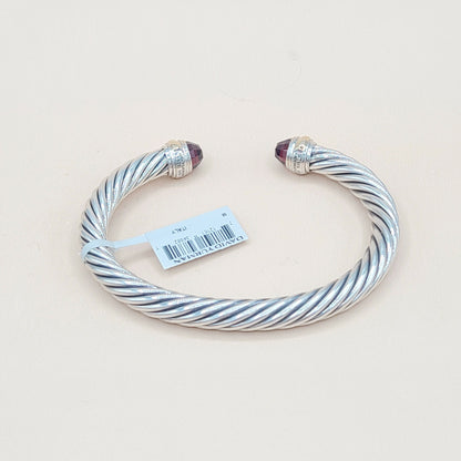 David Yurman 7mm Cable Garnet Bracelet Silver & Gold | New with Tags  AYW Luxury #