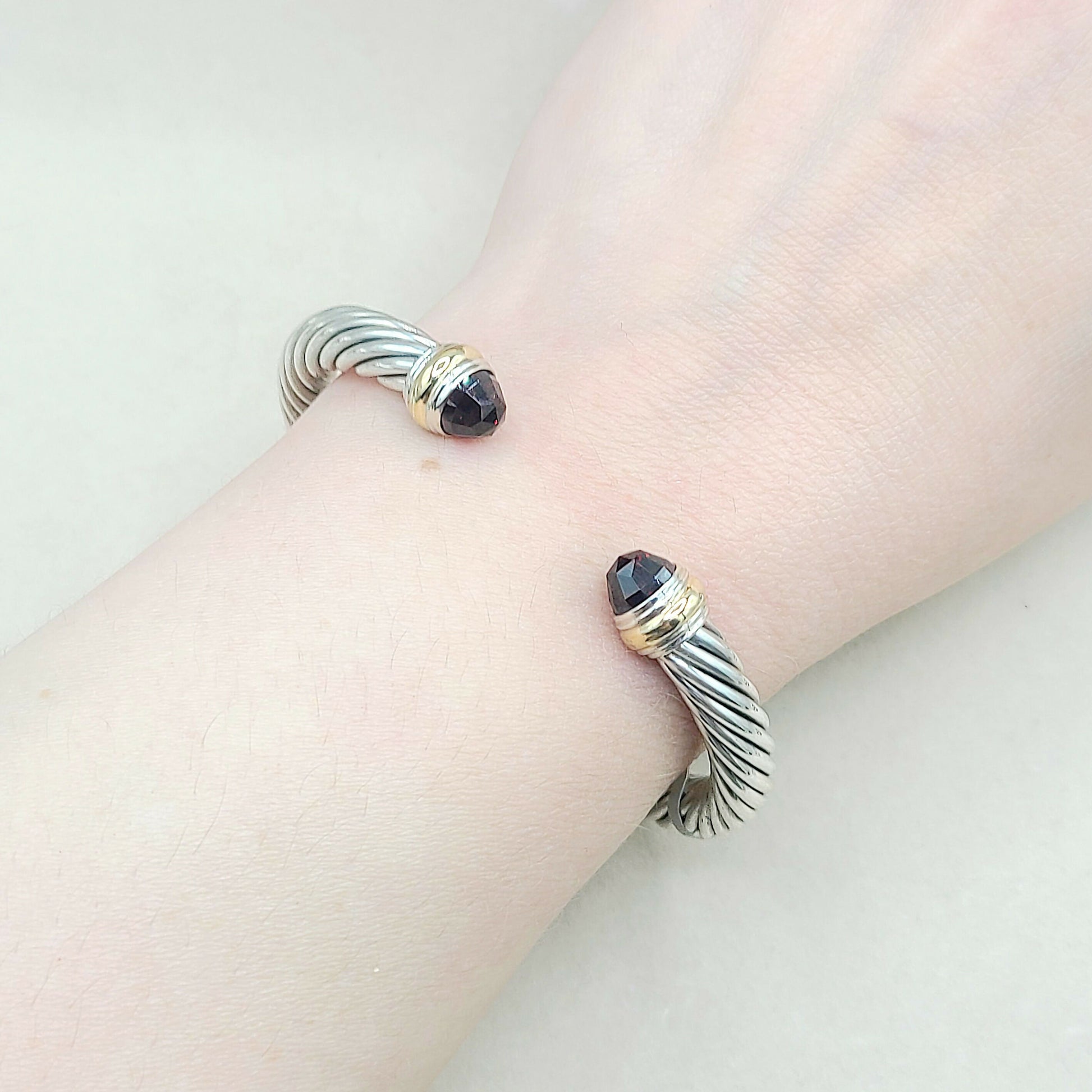 David Yurman 7mm Cable Garnet Bracelet Silver & Gold | New with Tags  AYW Luxury #