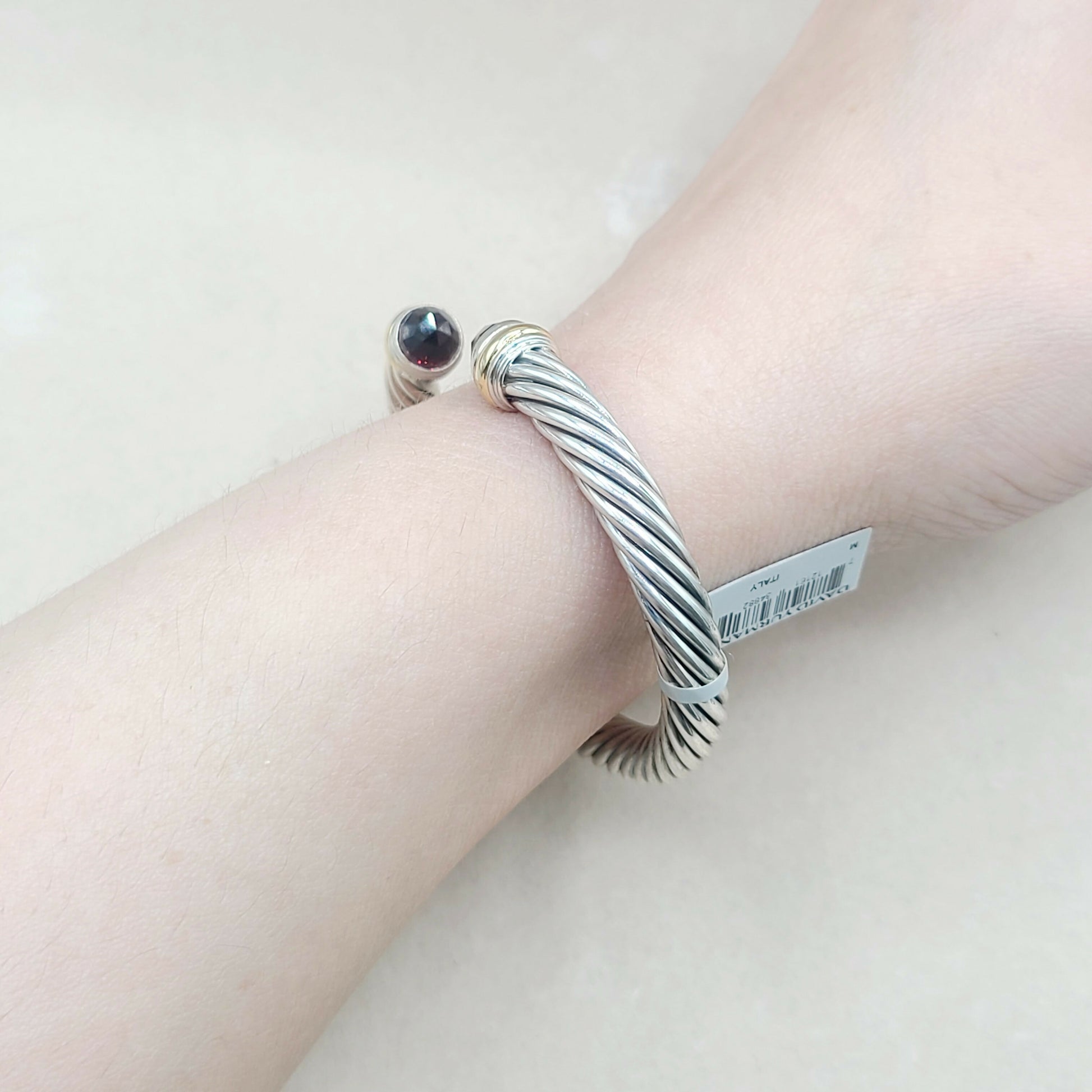 David Yurman 7mm Cable Garnet Bracelet Silver & Gold | New with Tags  AYW Luxury #