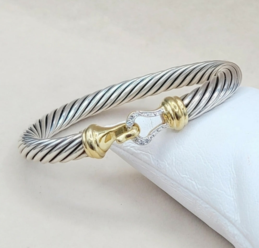 David Yurman 7mm Gold Diamond Buckle Bracelet 