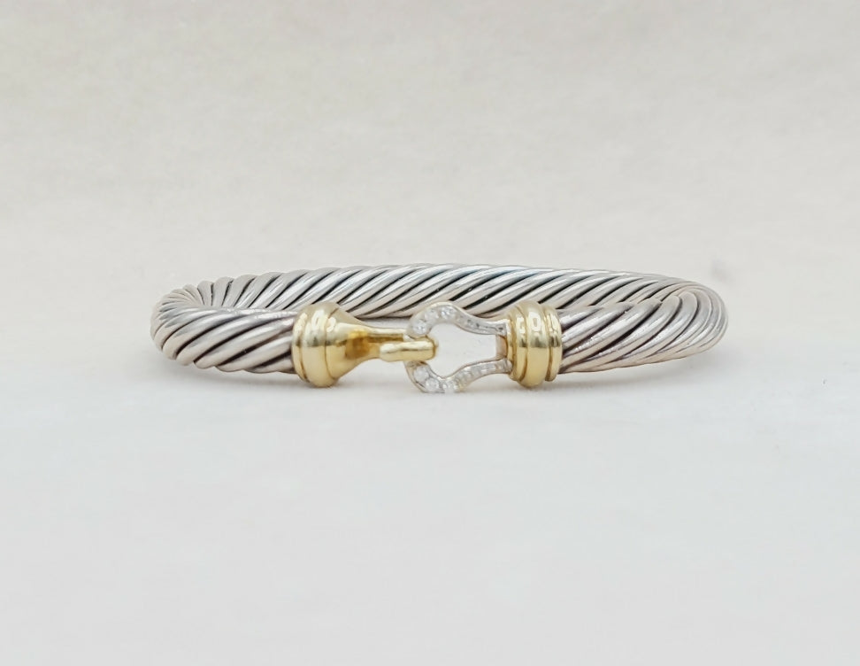 David Yurman 7mm Gold Diamond Buckle Bracelet 