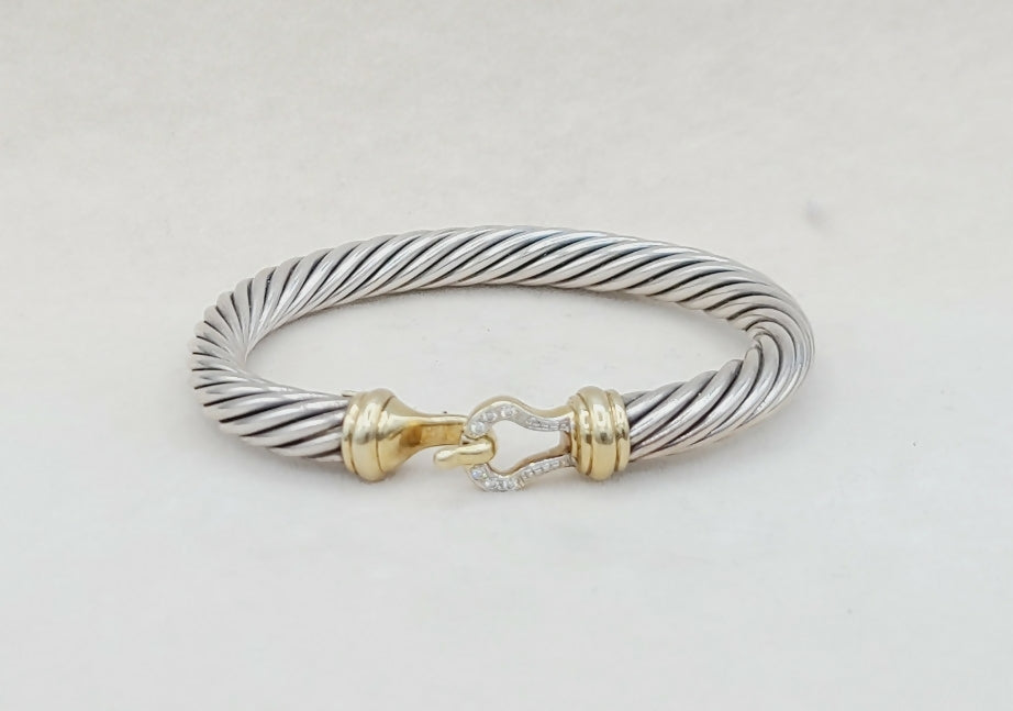 David Yurman 7mm Gold Diamond Buckle Bracelet 