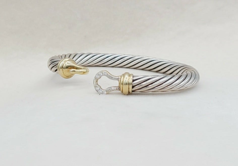 David Yurman 7mm Gold Diamond Buckle Bracelet 