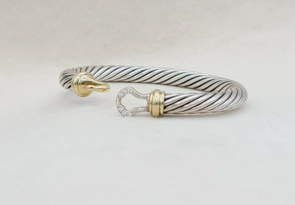 David Yurman 7mm Gold Diamond Buckle Bracelet 