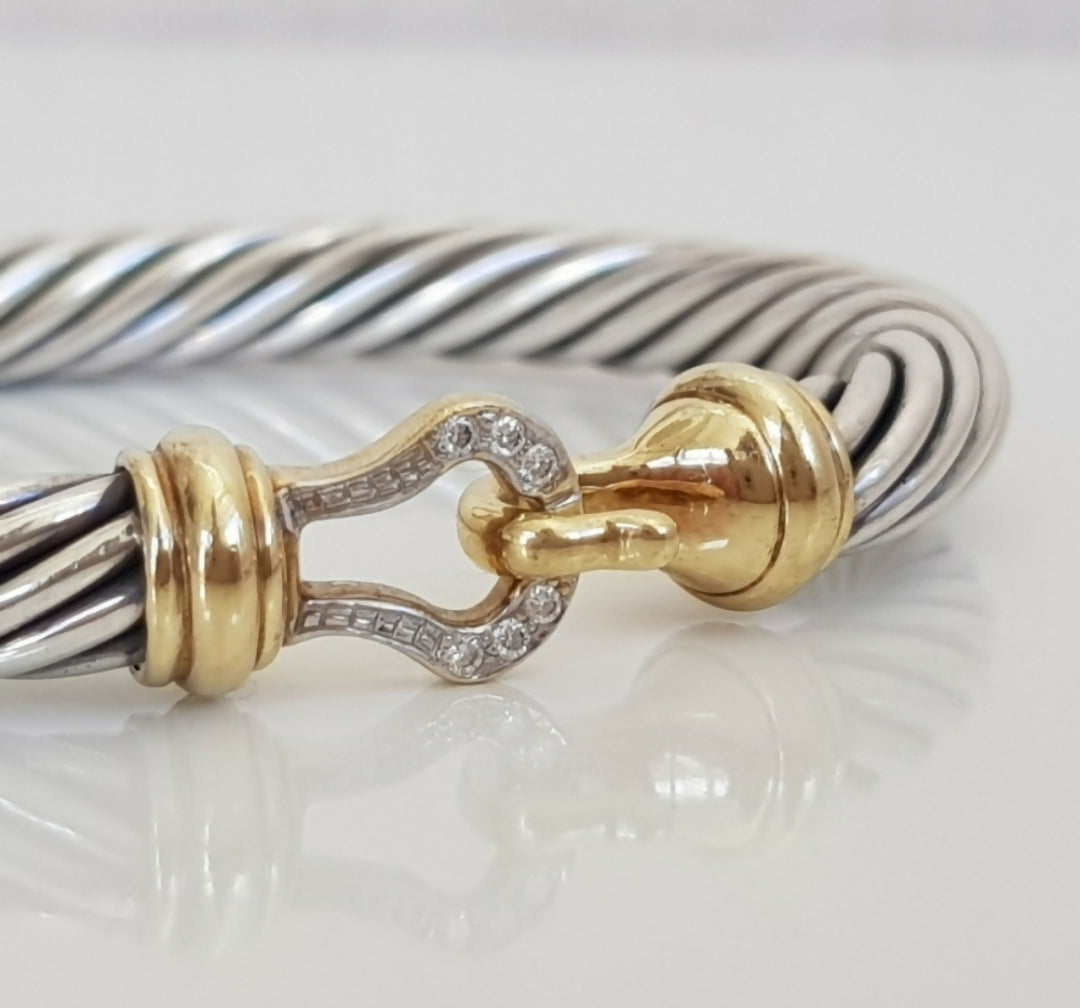 David Yurman 7mm Gold Diamond Buckle Bracelet 