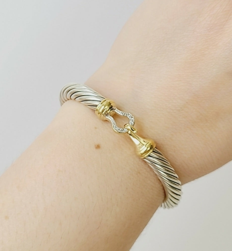 David Yurman 7mm Gold Diamond Buckle Bracelet 
