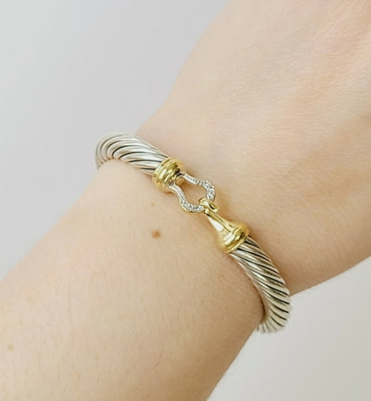 David Yurman 7mm Gold Diamond Buckle Bracelet 
