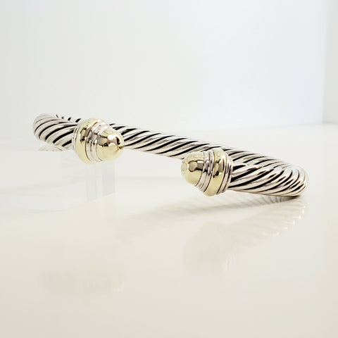 David Yurman 7mm Gold Dome Cable Bracelet Sterling Silver & 14K Gold 