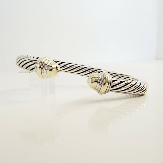 David Yurman 7mm Gold Dome Cable Bracelet Sterling Silver & 14K Gold 