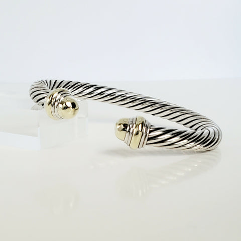 David Yurman 7mm Gold Dome Cable Bracelet Sterling Silver & 14K Gold 
