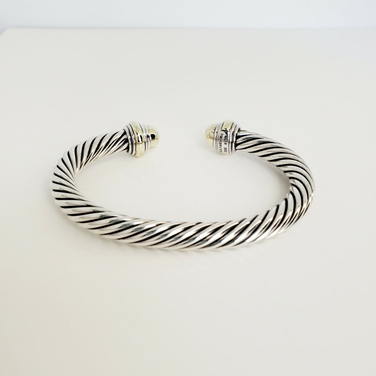 David Yurman 7mm Gold Dome Cable Bracelet Sterling Silver & 14K Gold 